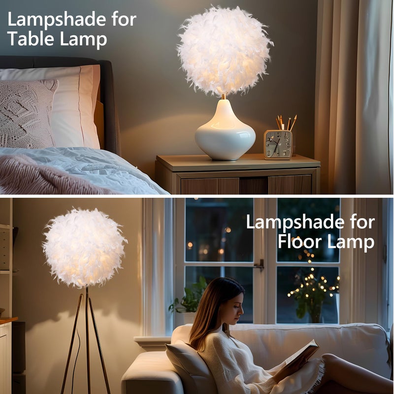 Waneway 15.7 inches Feather Lamp Shade for Ceiling Pendant Light, Lampshade for Table Lamp and Floor Lamp for Living Room, Bedroom, Wedding or Party Decoration, White - Image 3